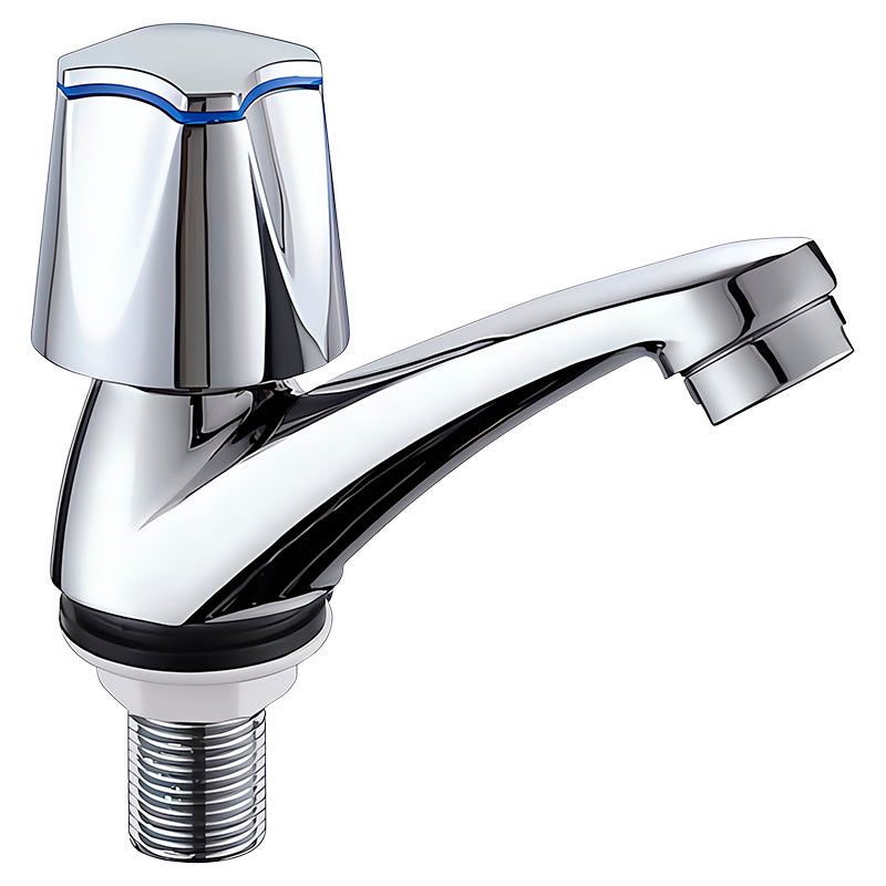 Low single-handle basin faucet, chrome-plated silver with knob handle