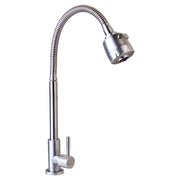 Single-handle kitchen faucet with tall flexible neck, brushed nickel, and lever handle