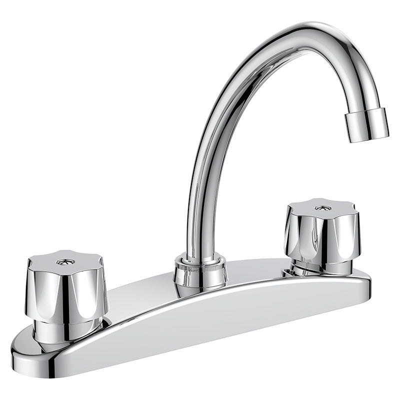 Mezclador para cocina 8" cuello cisne bajo plata cromado con manilla pomo