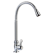 Single-lever kitchen faucet with flexible high-neck chrome silver lever handle