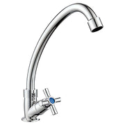 Grifo para cocina monomando cuello cisne alto plata cromado con manilla cruz Aqua Nuova