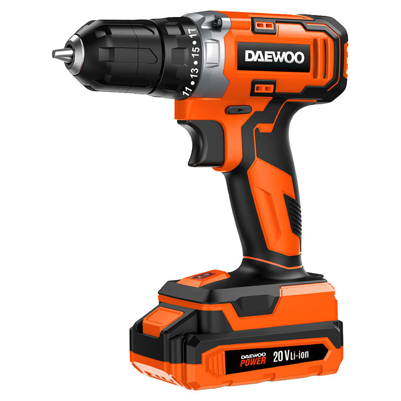 Daewoo 3/8" 20V Cordless Hammer Drill + 70-Piece Kit, Charger, and 2.0 Ah Battery