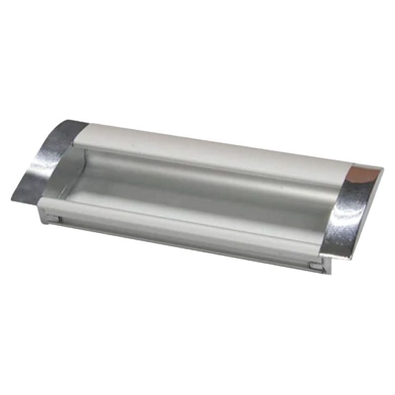Rectangular Mobile flush handle, chromed silver aluminum, 12.8 cm