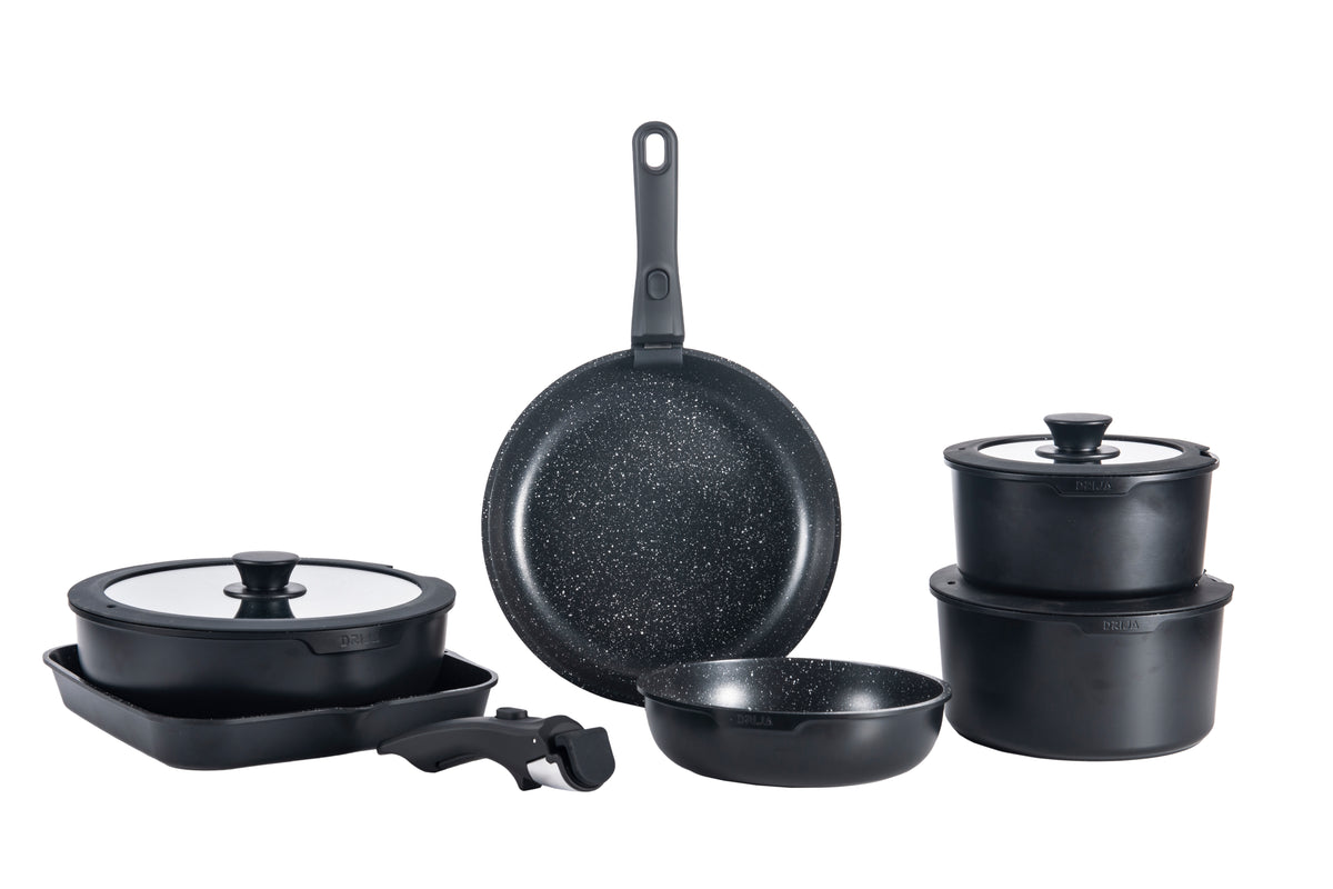 Set de sartenes y ollas de 19 piezas Bucatini de alumino marca Drija