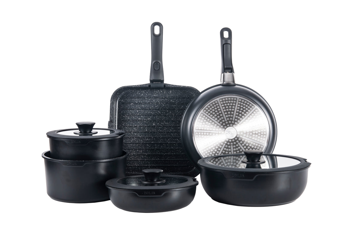 Set de sartenes y ollas de 19 piezas Bucatini de alumino marca Drija