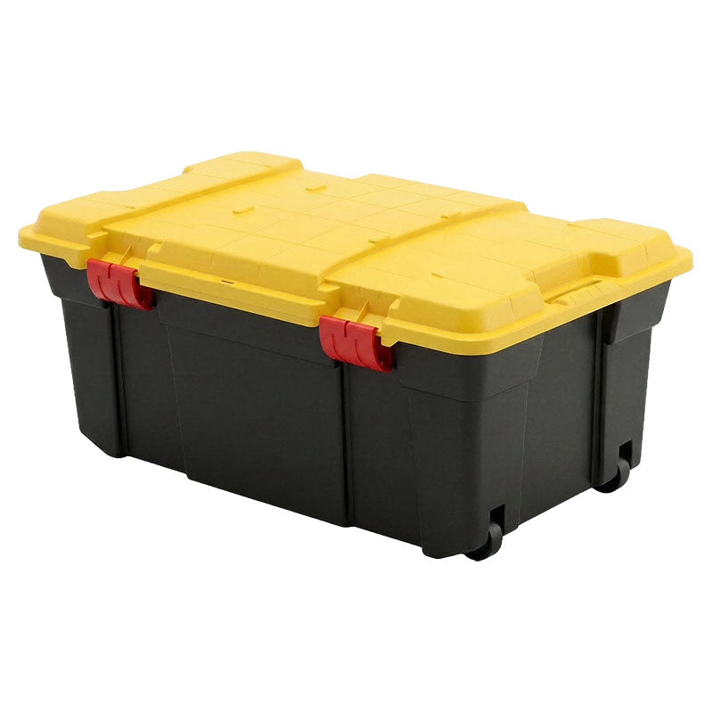 Caja de almacenaje uso pesado 80 litros negro y amarillo con ruedas