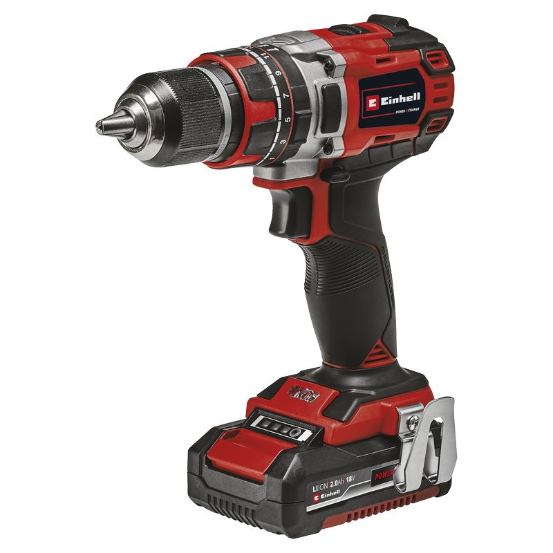 Einhell 18V Cordless Hammer Drill 1/2" includes two 2Ah batteries and charger