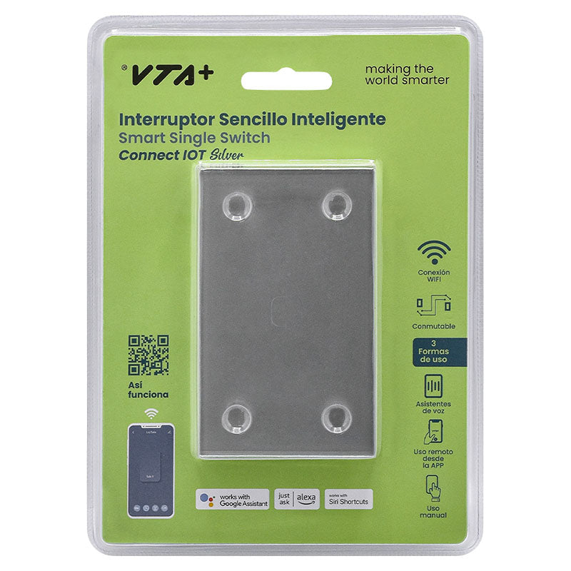 Interruptor sencillo inteligente 125 V gris Wi-Fi VTA+
