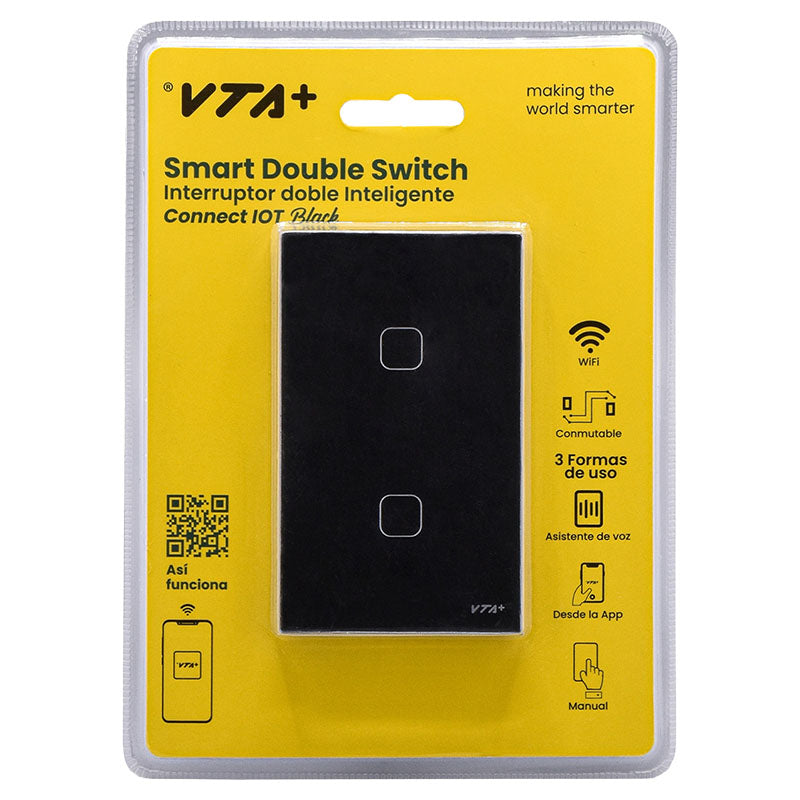 Smart double light switch 125V black Wi-Fi VTA+