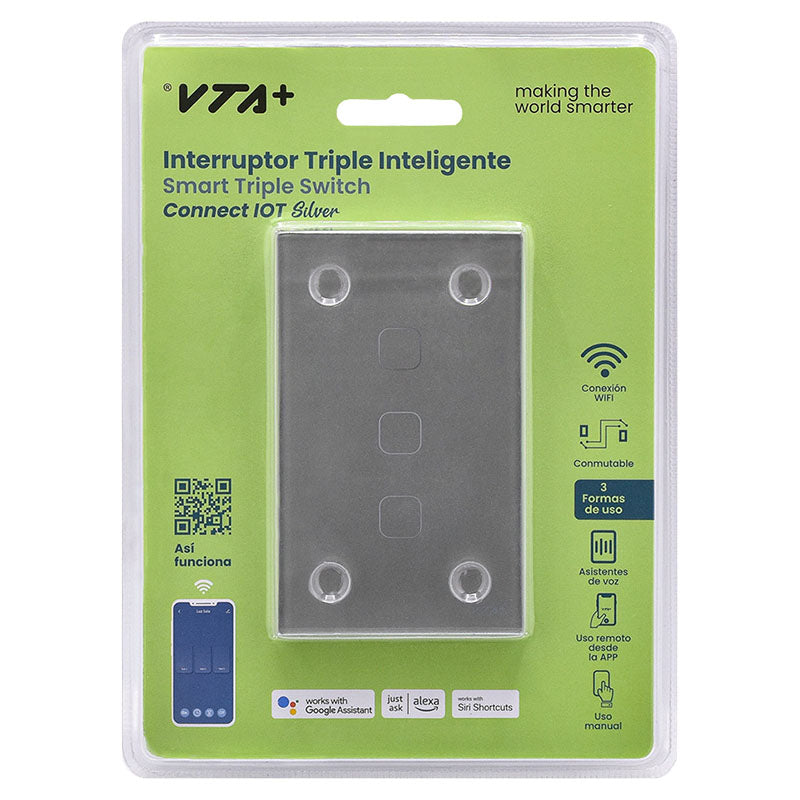 VTA+ Wi-Fi smart triple light switch 125 V gray