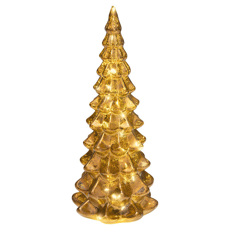 Árbol navideño de vidrio marrón con micro LED luz fija blanco cálido 32 cm