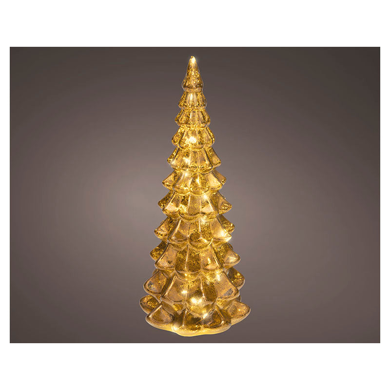 Árbol navideño de vidrio marrón con micro LED luz fija blanco cálido 32 cm