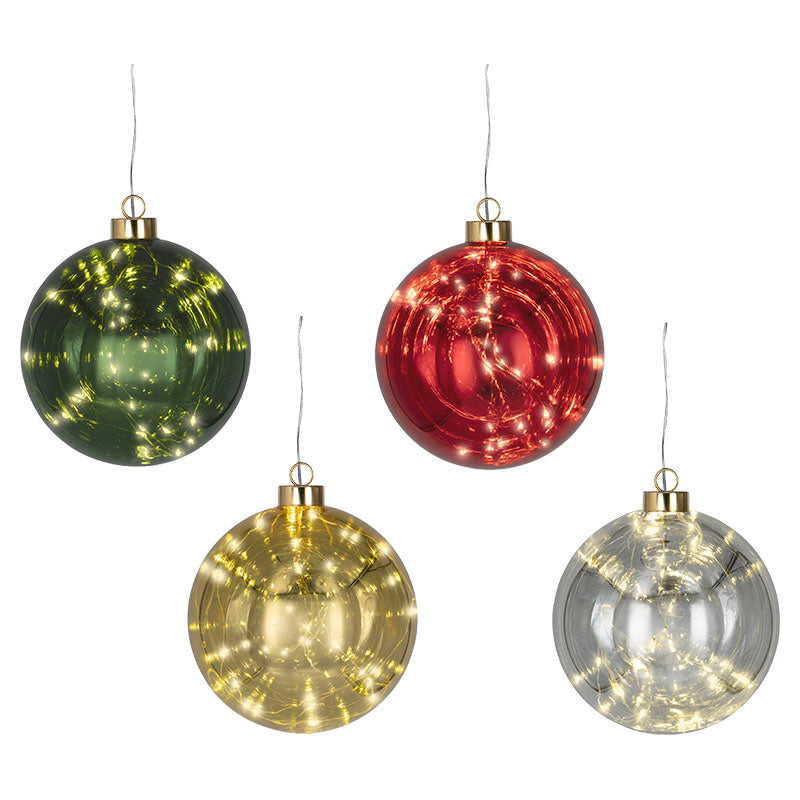 Esfera colgante de vidrio 15 luces micro LED varios colores 14 cm