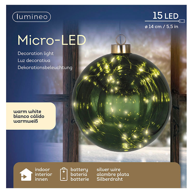 Esfera colgante de vidrio 15 luces micro LED varios colores 14 cm