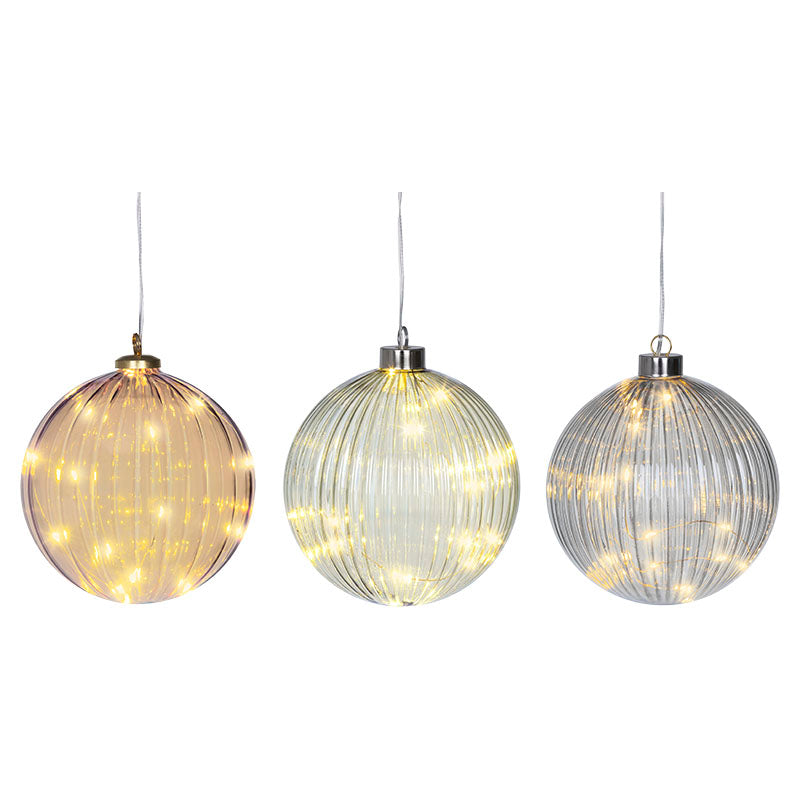 Esfera colgante de vidrio 15 luces micro LED varios diseños 14 cm