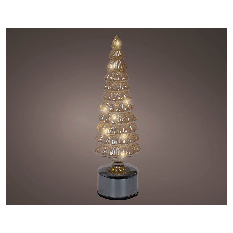Árbol navideño de vidrio marrón giratorio con micro LED luz intermitente blanco cálido 34 cm