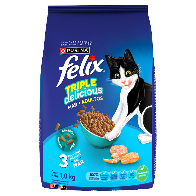 Alimento seco gato adulto 1 kg Felix Triple mar