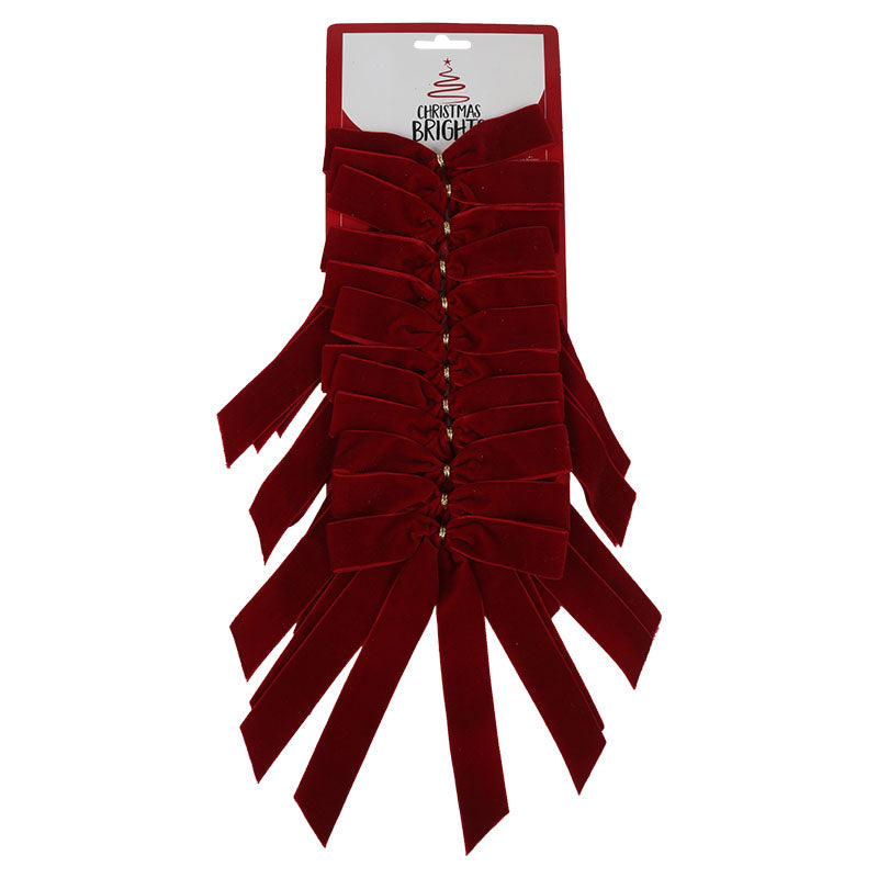 Lazo navideño terciopelo poliéster rojo 25.4 x 1.5 x 31.8 cm 12 piezas