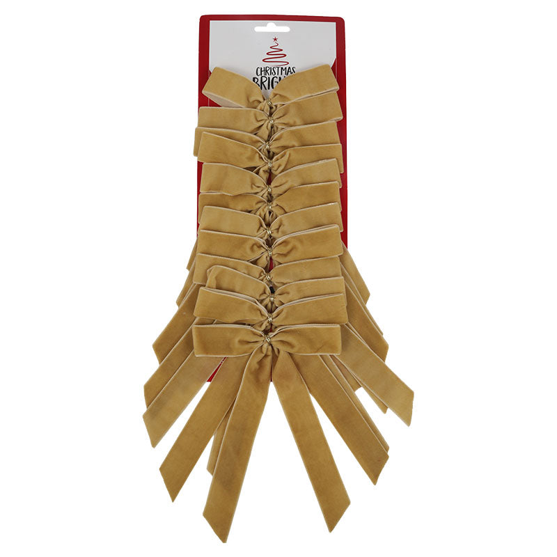 Lazo navideño terciopelo poliéster dorado 25.4 x 1.5 x 31.8 cm 12 piezas