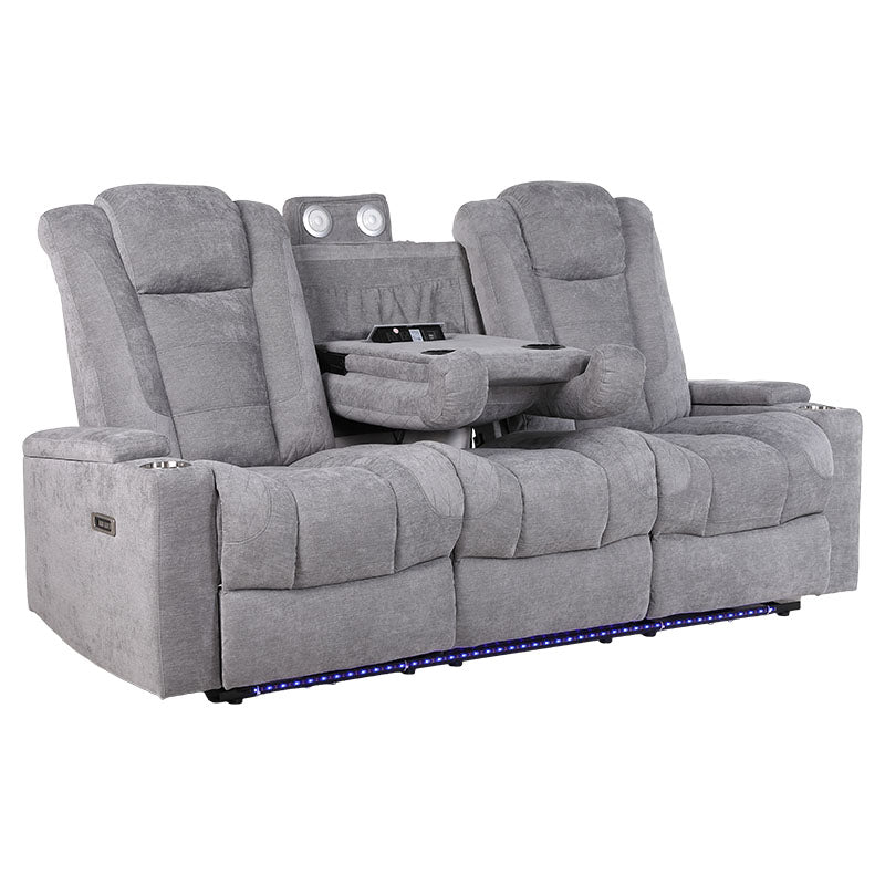 Sofá reclinable poliéster 3 plazas gris 109 x 100 x 199 cm