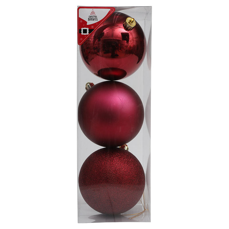 Set 3 esferas navideñas 15 cm plástico vino