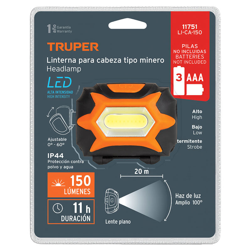 Linterna para cabeza LED 150 lúmenes de baterías Truper