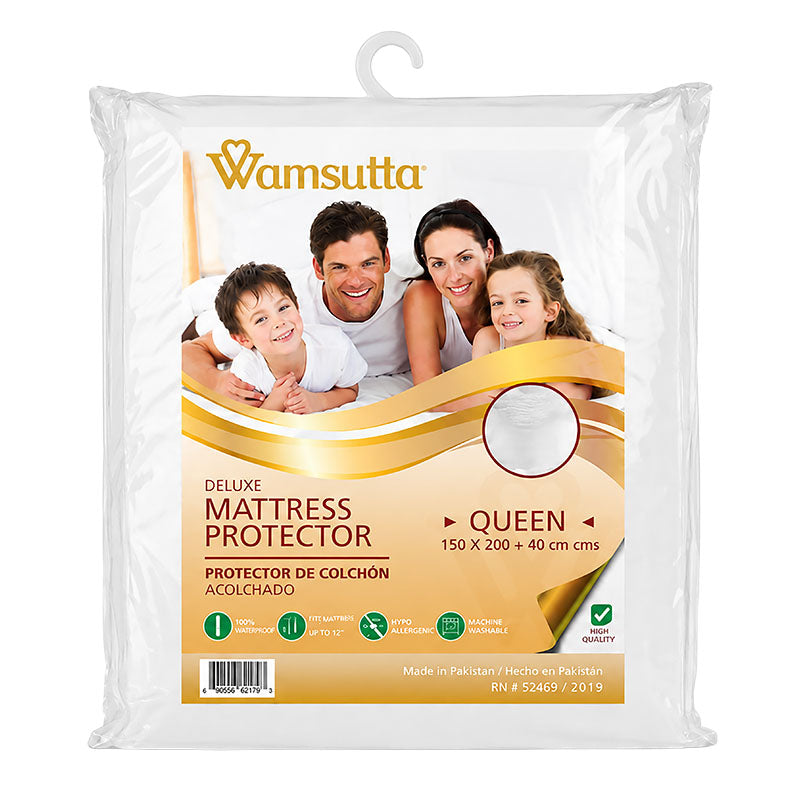 Protector de colchón Wamsutta queen microfibra blanco liso