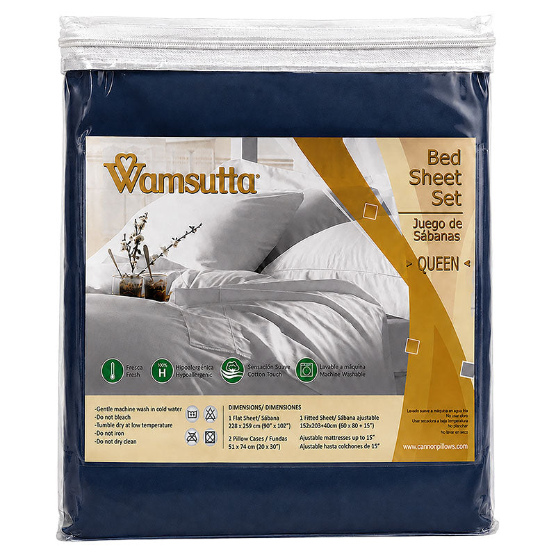 Sábana Wamsutta queen poliéster 4 piezas azul liso