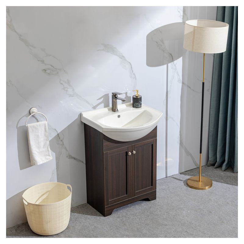 Mueble de baño Basic MDF 60 x 46 x 86 cm Nogal incluye lavamanos de cerámica y desagüe