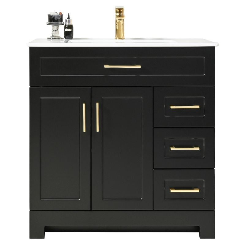 Mueble de baño Basic MDF 80 x 46 x 86 cm Roble natural incluye lavamanos de cerámica y desagüe