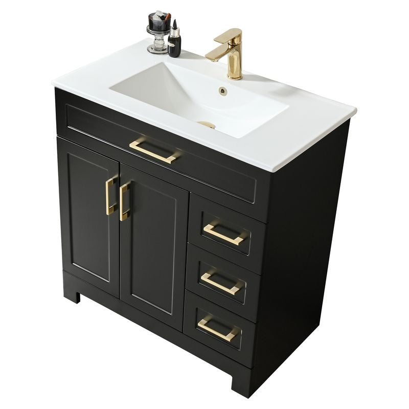 Mueble de baño Basic MDF 80 x 46 x 86 cm Roble natural incluye lavamanos de cerámica y desagüe