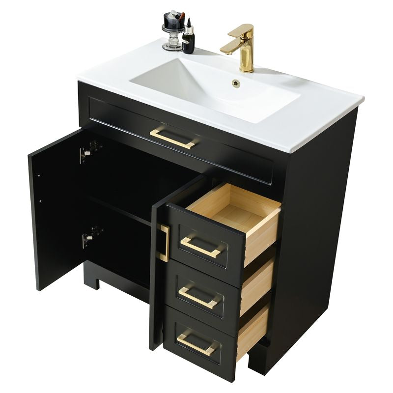 Mueble de baño Basic MDF 80 x 46 x 86 cm Roble natural incluye lavamanos de cerámica y desagüe