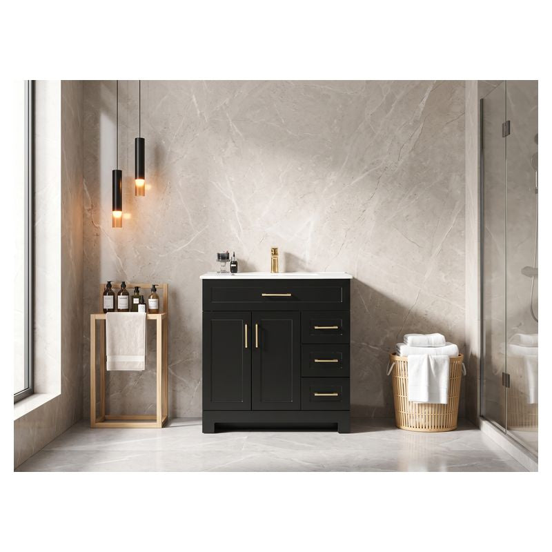 Mueble de baño Basic MDF 80 x 46 x 86 cm Roble natural incluye lavamanos de cerámica y desagüe