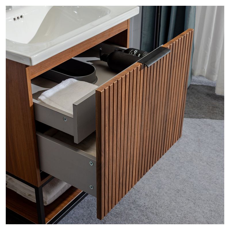 Mueble de baño Basic MDF 80 x 46 x 86 cm Nogal incluye lavamanos de cerámica y desagüe