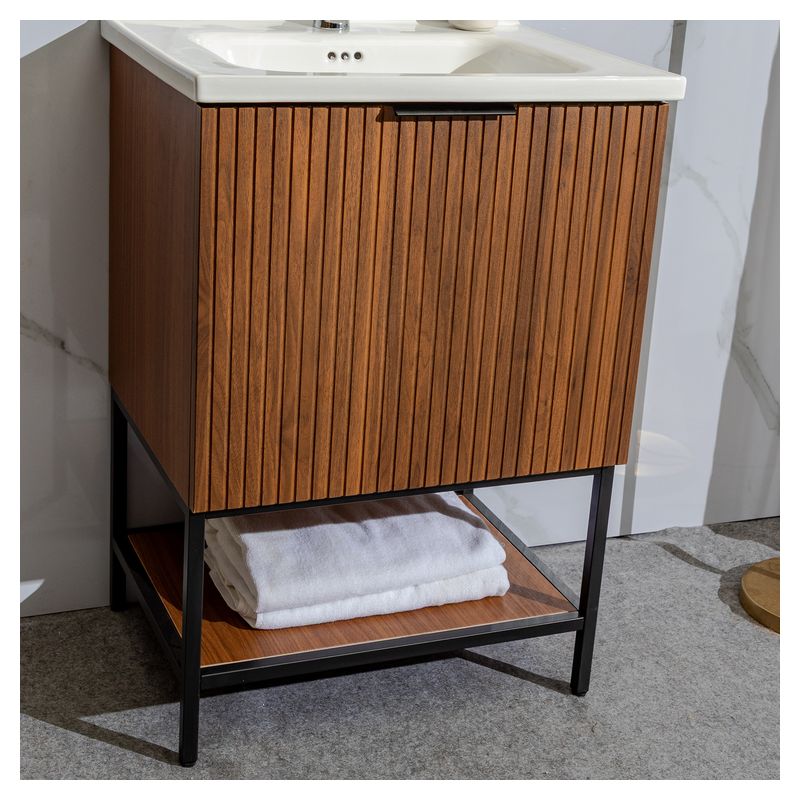 Mueble de baño Basic MDF 80 x 46 x 86 cm Nogal incluye lavamanos de cerámica y desagüe