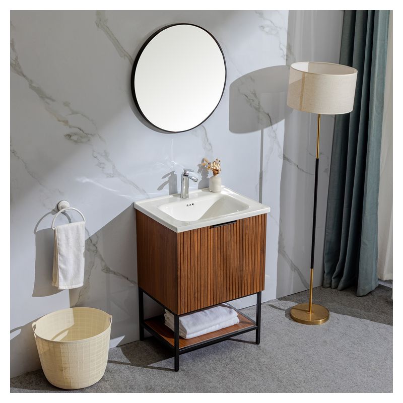 Mueble de baño Basic MDF 80 x 46 x 86 cm Nogal incluye lavamanos de cerámica y desagüe