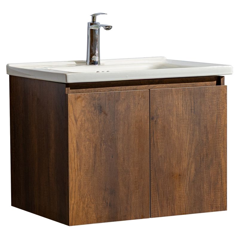 Mueble de baño Porto MDF 45 x 45 x 86 cm Wengué incluye lavamanos de cerámica y desagüe