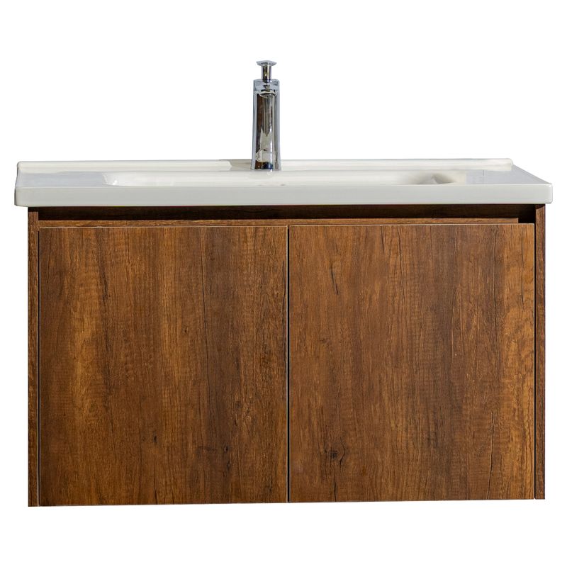 Mueble de baño Turín MDF 60 x 46 x 86 cm Nogal incluye lavamanos de cerámica, espejo y desagüe