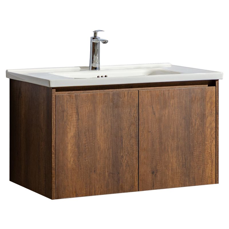 Mueble de baño Turín MDF 60 x 46 x 86 cm Nogal incluye lavamanos de cerámica, espejo y desagüe