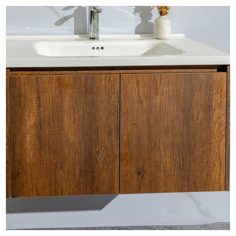 Mueble de baño Turín MDF 60 x 46 x 86 cm Nogal incluye lavamanos de cerámica, espejo y desagüe
