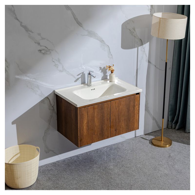 Mueble de baño Turín MDF 60 x 46 x 86 cm Nogal incluye lavamanos de cerámica, espejo y desagüe