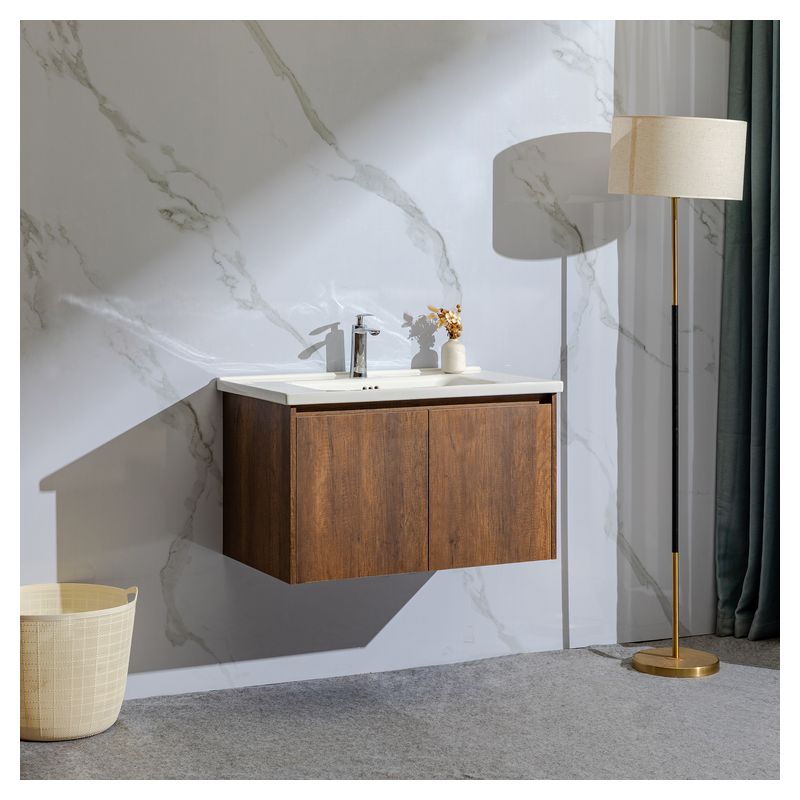 Mueble de baño Turín MDF 60 x 46 x 86 cm Nogal incluye lavamanos de cerámica, espejo y desagüe