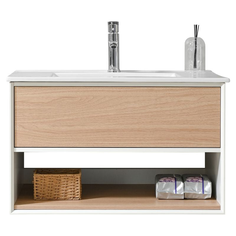 Mueble de baño Nova MDF 80 x 46 x 48 cm Roble natural incluye lavamanos de cerámica y desagüe