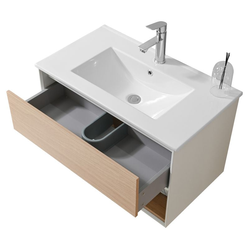 Mueble de baño Nova MDF 80 x 46 x 48 cm Roble natural incluye lavamanos de cerámica y desagüe