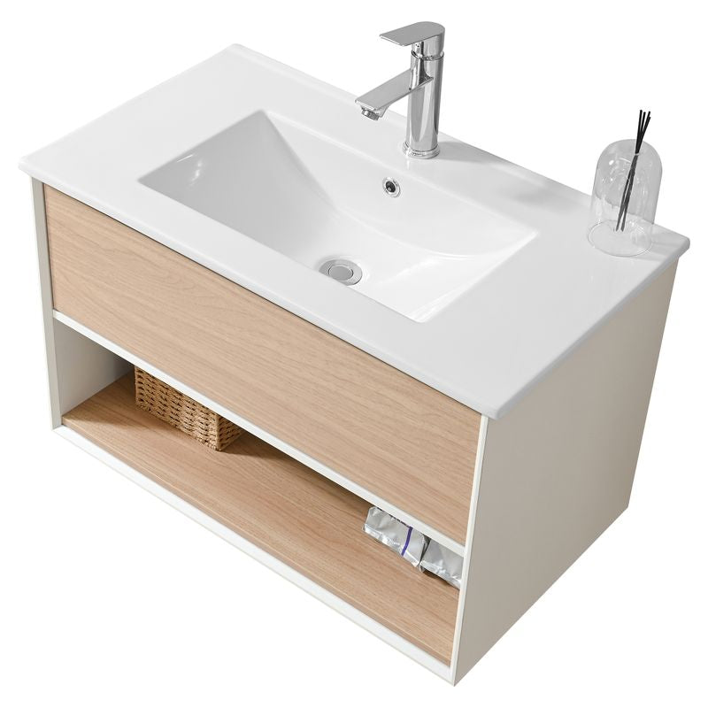 Mueble de baño Nova MDF 80 x 46 x 48 cm Roble natural incluye lavamanos de cerámica y desagüe