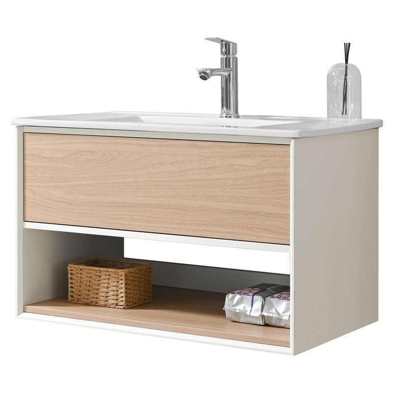 Mueble de baño Nova MDF 80 x 46 x 48 cm Roble natural incluye lavamanos de cerámica y desagüe