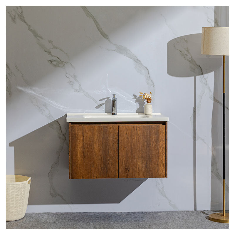 Mueble de baño Nova MDF 80 x 46 x 48 cm Nogal incluye lavamanos de cerámica y desagüe