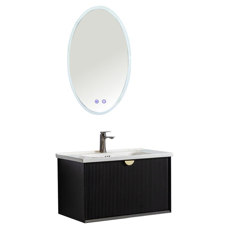 Mueble de baño Bari MDF 60 x 48 x 36 cm Roble natural Cuenta con tope de piedra artificial y 1 gaveta