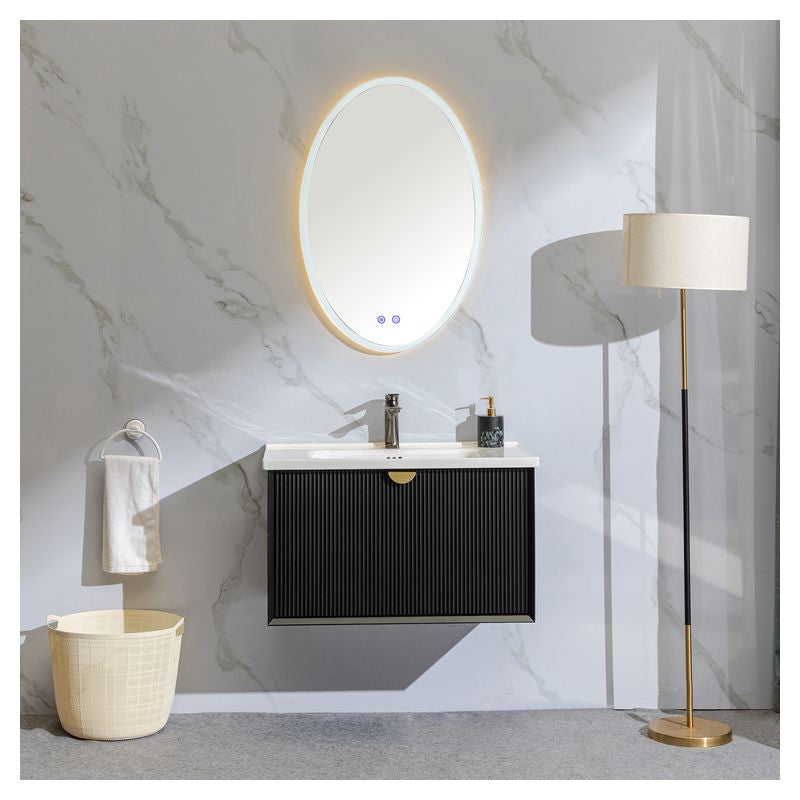 Mueble de baño Bari MDF 60 x 48 x 36 cm Roble natural Cuenta con tope de piedra artificial y 1 gaveta