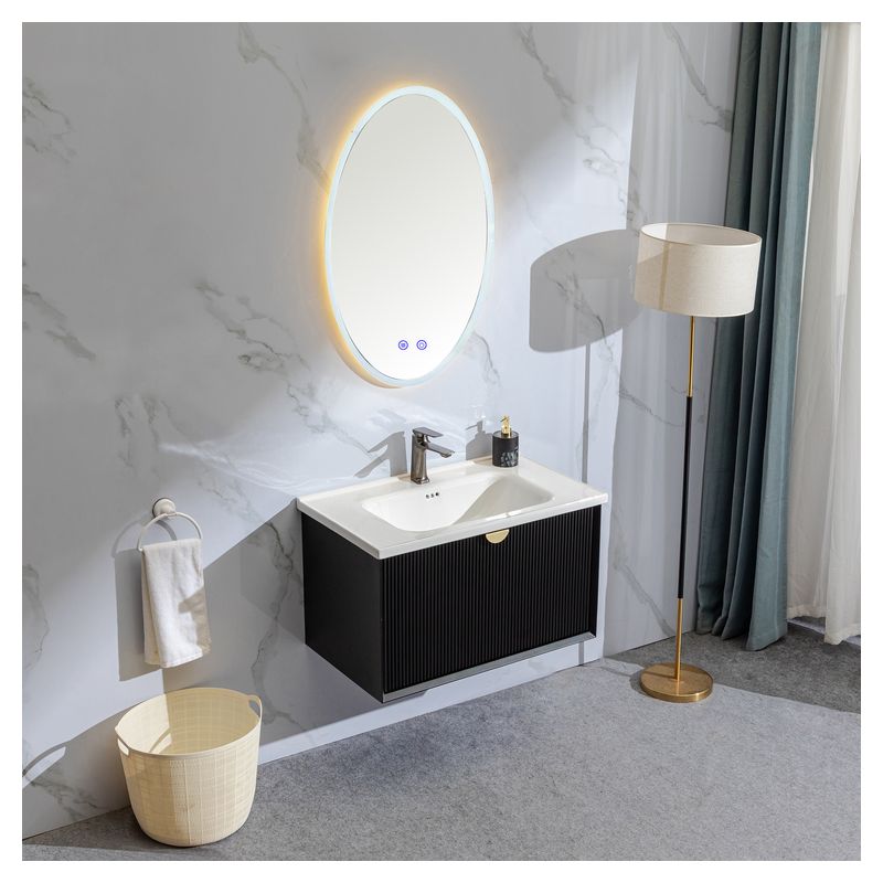 Mueble de baño Bari MDF 60 x 48 x 36 cm Roble natural Cuenta con tope de piedra artificial y 1 gaveta